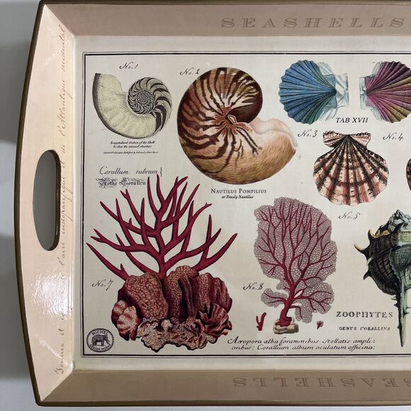 Michel Design Works Wood Decoupage Lacquered Seashell Serving Tray - 14”… - Picture 2 of 12